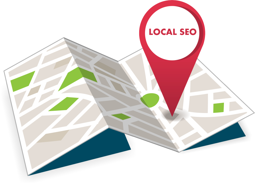 Map with a pin labeled "Local SEO."