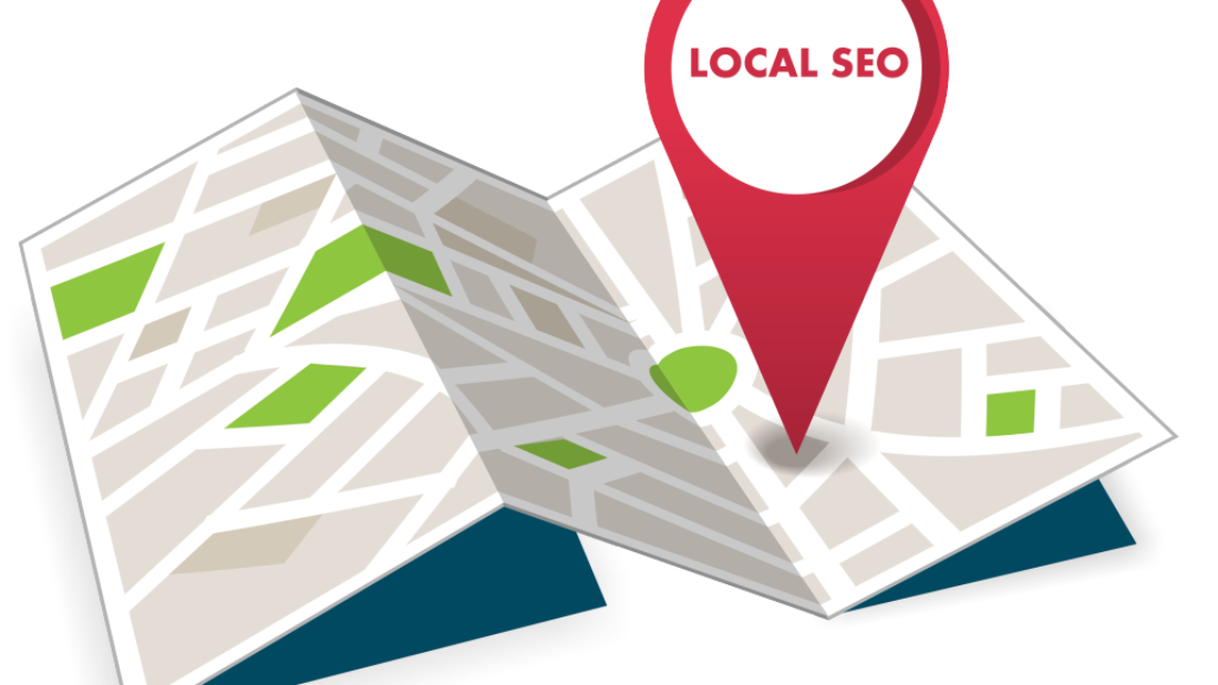 Map with a pin labeled "Local SEO."